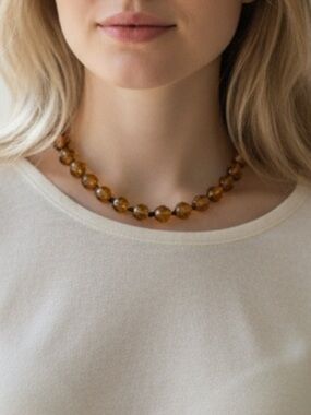 Round Amber color crystal Beaded choker Necklace